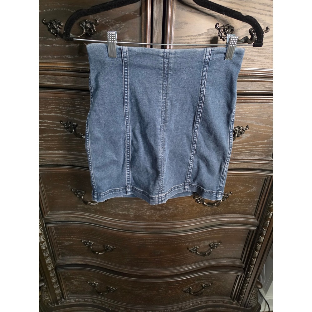 Free People Denim Mini Skirt Blue High Waisted Paneled Back Zip Size 2